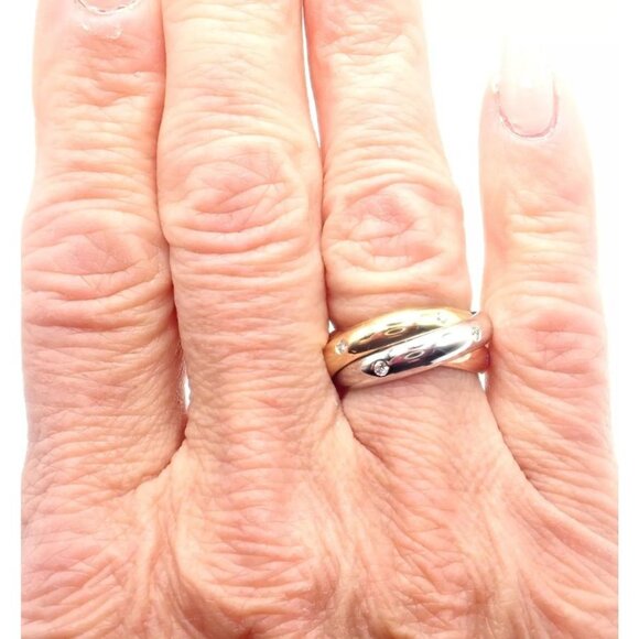 Authentic! Cartier 18k Tri-Color Gold Diamond Trinity Band Ring Size 5.75 Cert. - Picture 5 of 9